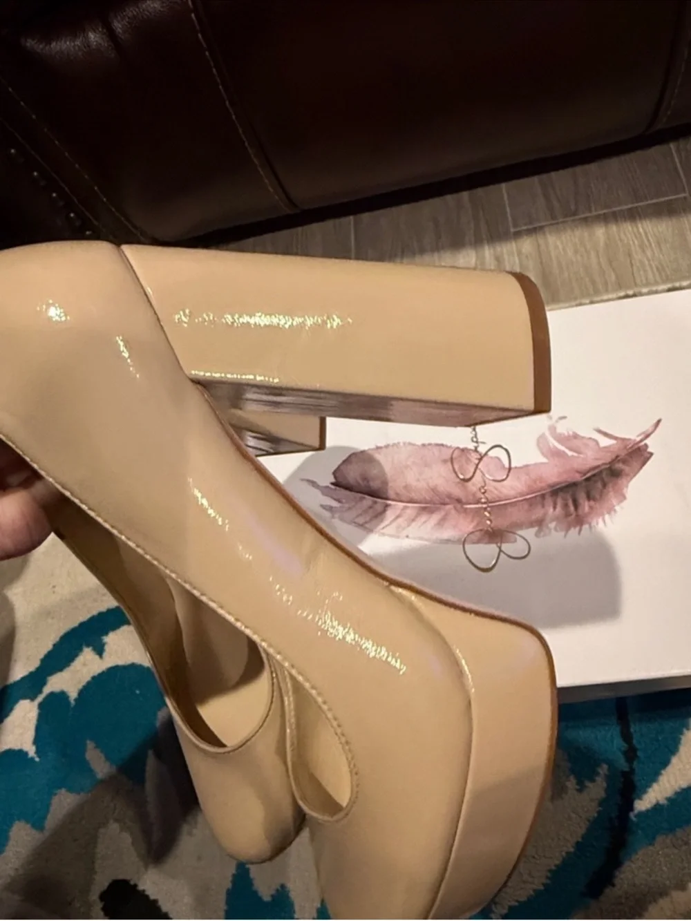 Jessica Simpson Nude Patent Platform Pumps with Block Heel
